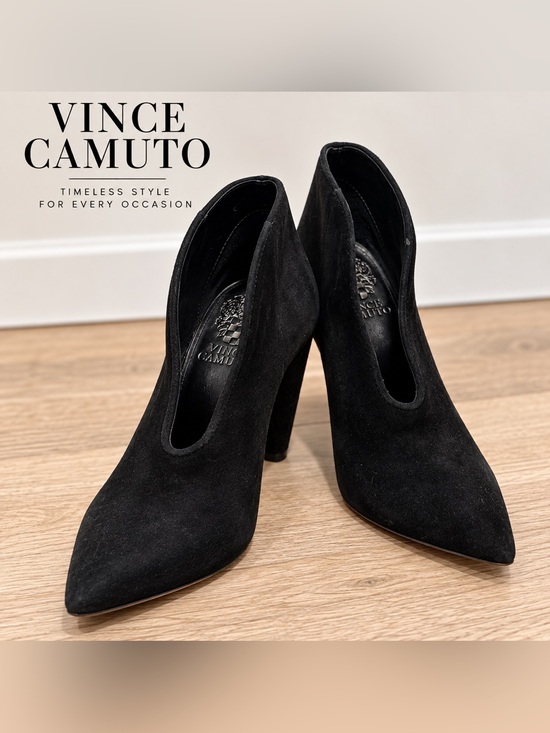 Vince Camuto Shoes - Vince Camuto Black Suede Pointed Toe Ankle Booties Heels-size 5 1/2